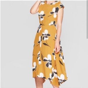 WHOWHATWEAR Asymmetrical Floral‎ Midi Dress Yellow Plus Size 2X